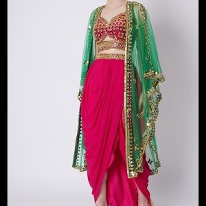 Preeti S Kapoor/Pernia’s Pop Shop Red & Green Embroidered Skirt Set